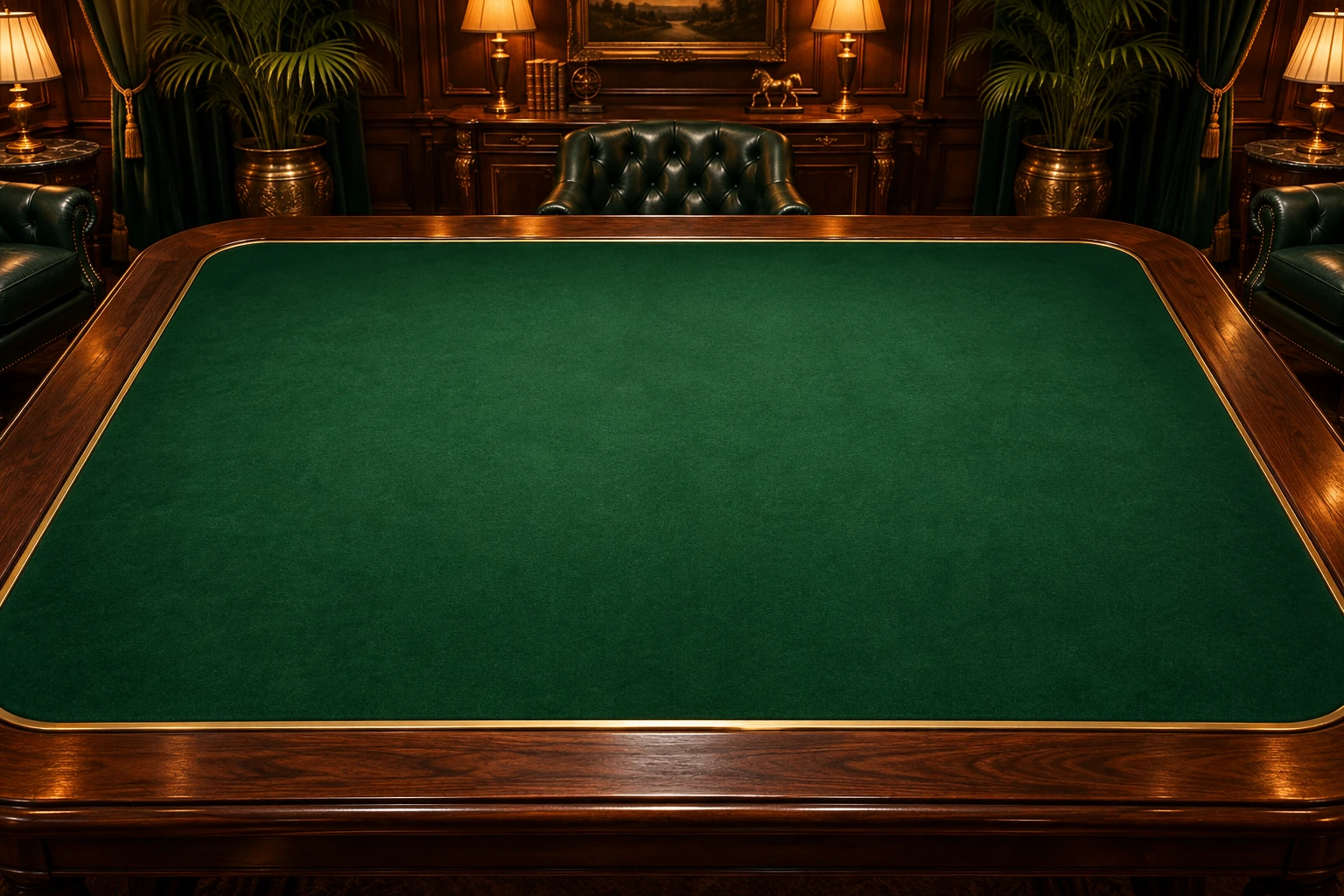 The Crooked Stylez Dominoes Salon with an emerald playing surface, rich walnut, and warm brass lamps